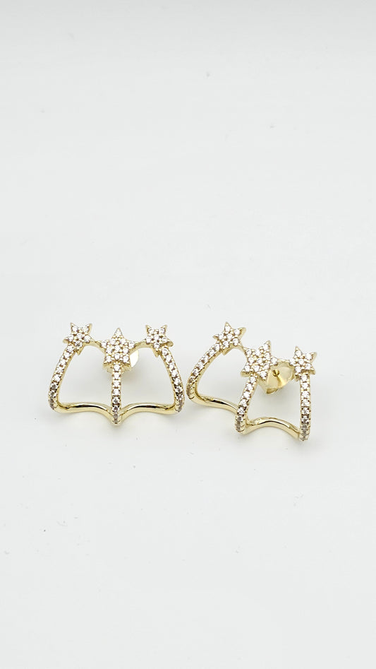 Triple Star Crown Ear Cuff Studs – 925 Silver, Gold-Plated