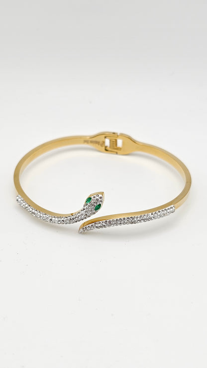 Crystal Snake Motif Bangle – Gold-Plated