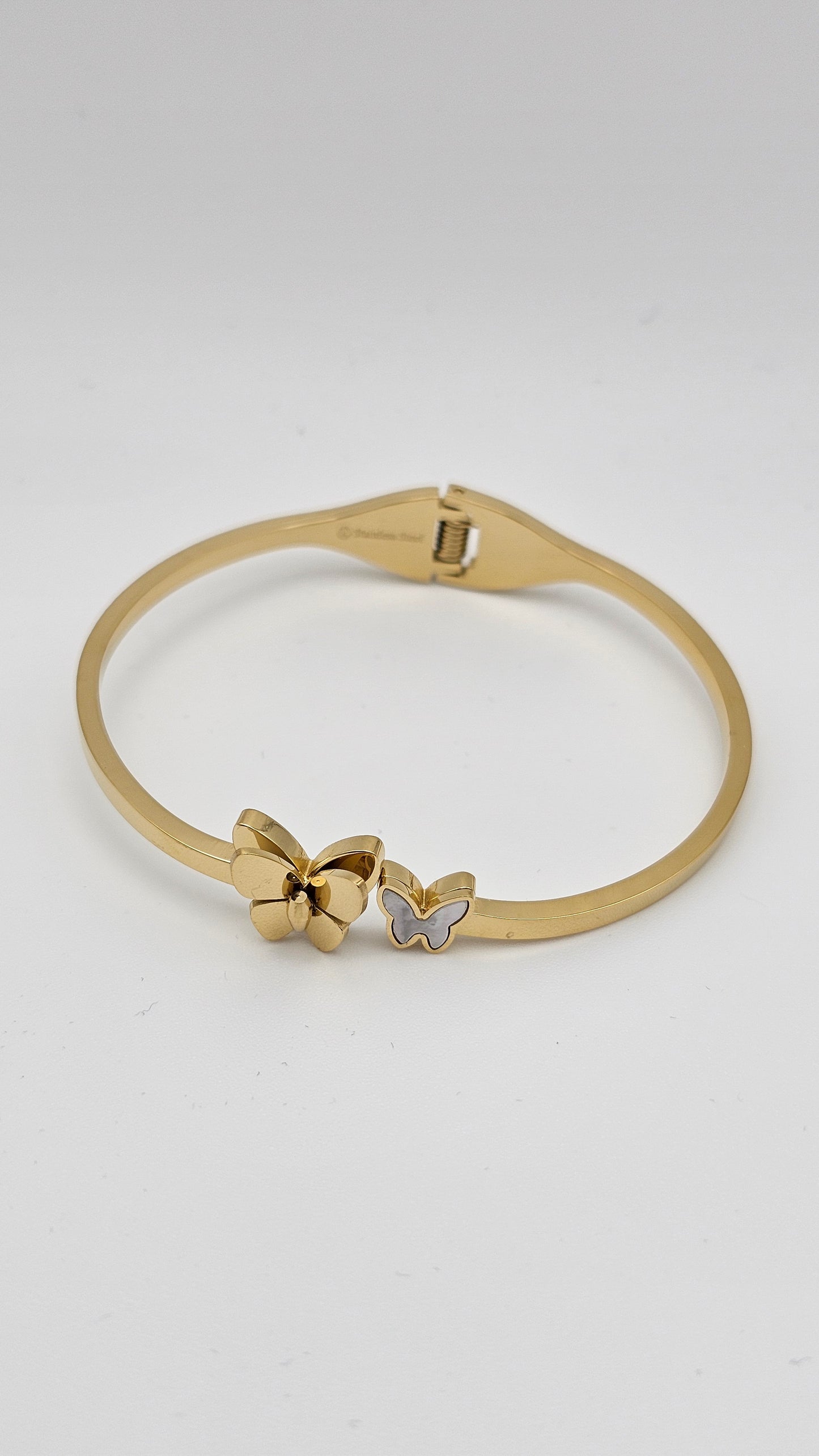 Dual Butterfly Bangle – Stainless Steel, Gold-Plated