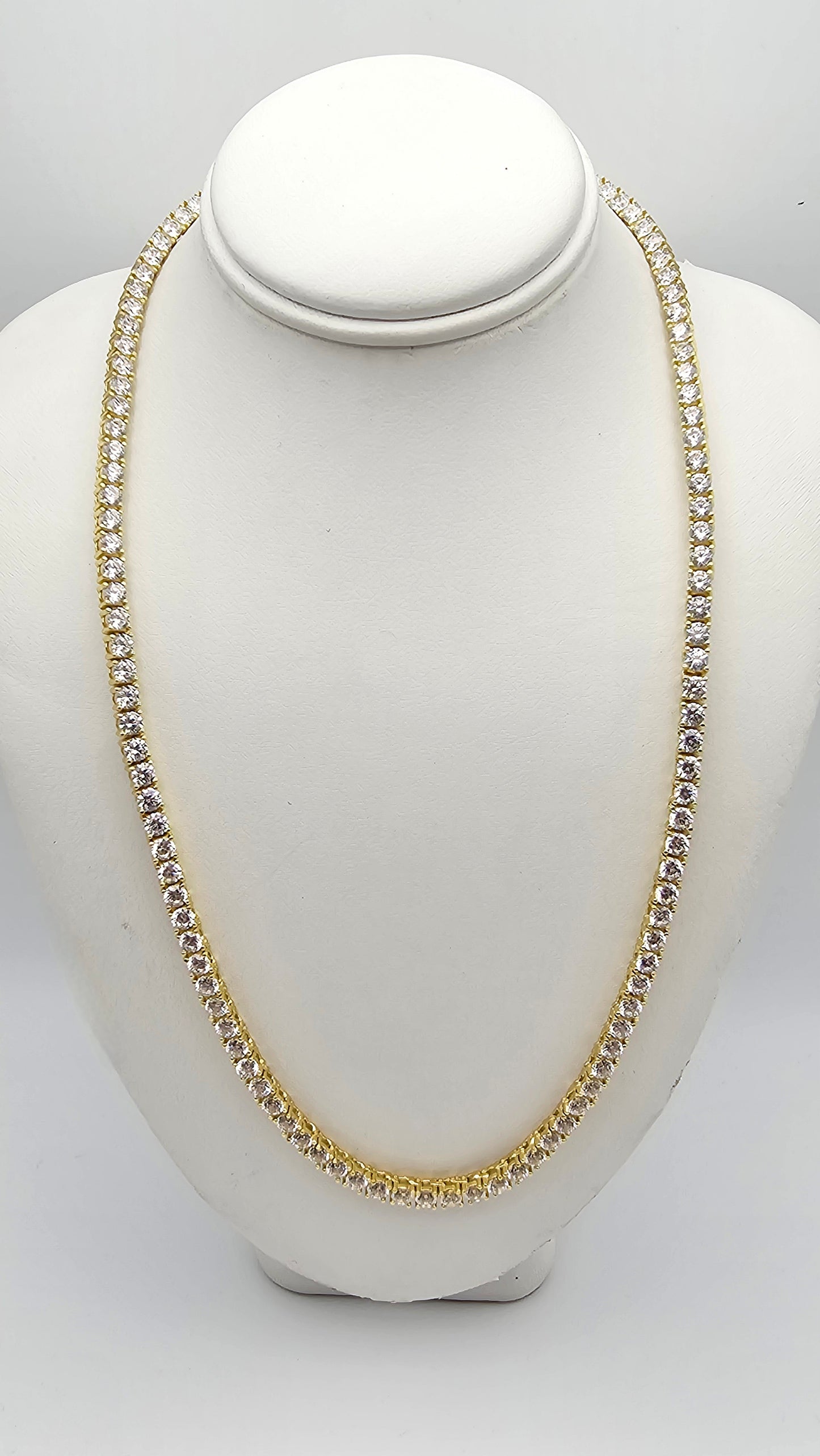 Classic Tennis Necklace – 925 Silver, Gold-Plated | 16 inch | 3mm