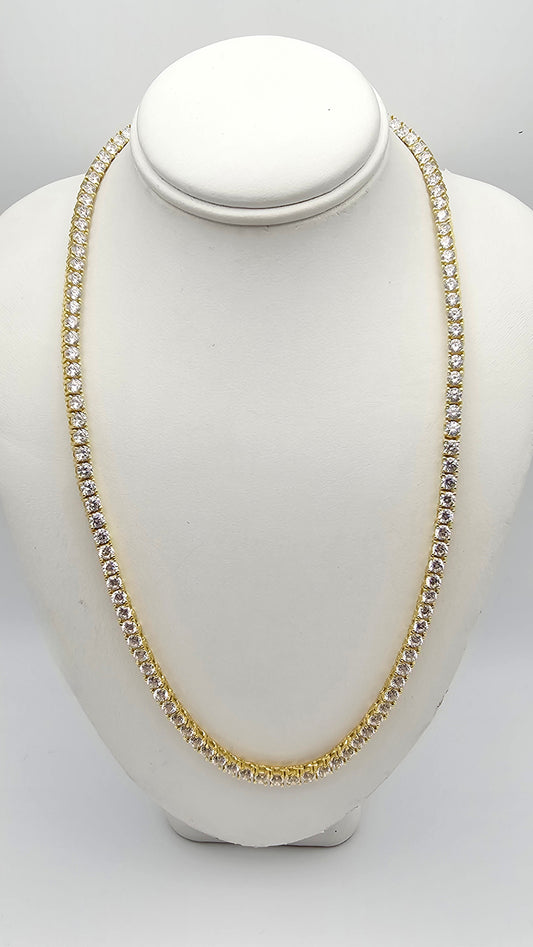 Classic Tennis Necklace – 925 Silver, Gold-Plated | 16 inch | 3mm