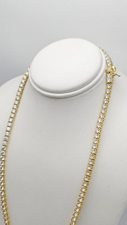 Classic Tennis Necklace – 925 Silver, Gold-Plated | 16 inch | 3mm