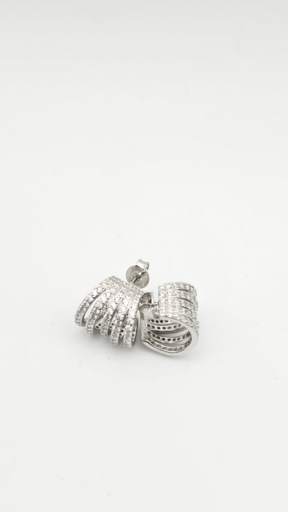 Five-band Sparkle Hoop Stud Earrings – 925 Silver