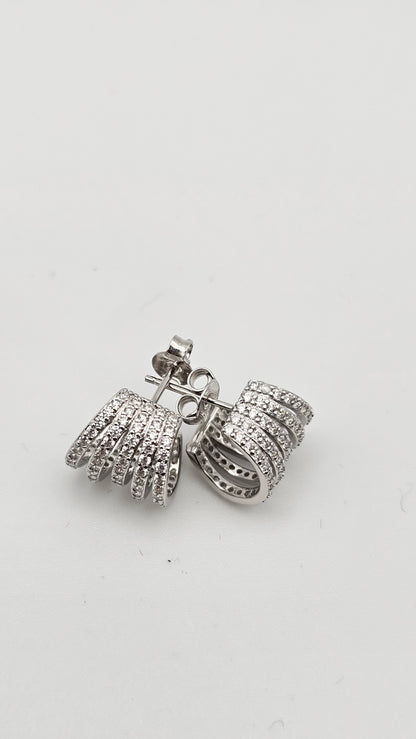 Five-band Sparkle Hoop Stud Earrings – 925 Silver