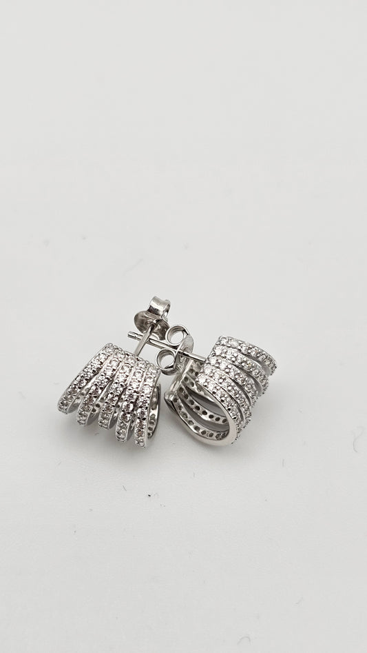 Five-band Sparkle Hoop Stud Earrings – 925 Silver