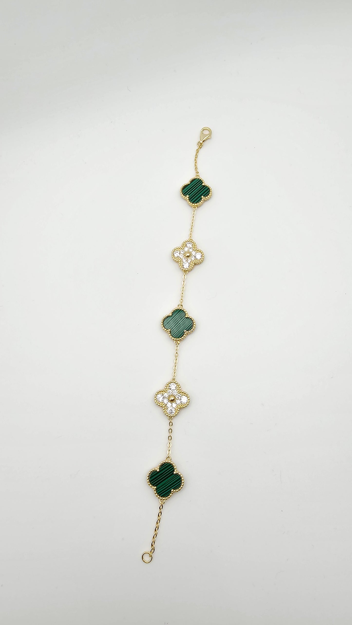 Clover bracelets with stone accents- white, green, gold , 925 Silver, 18kt gold plated