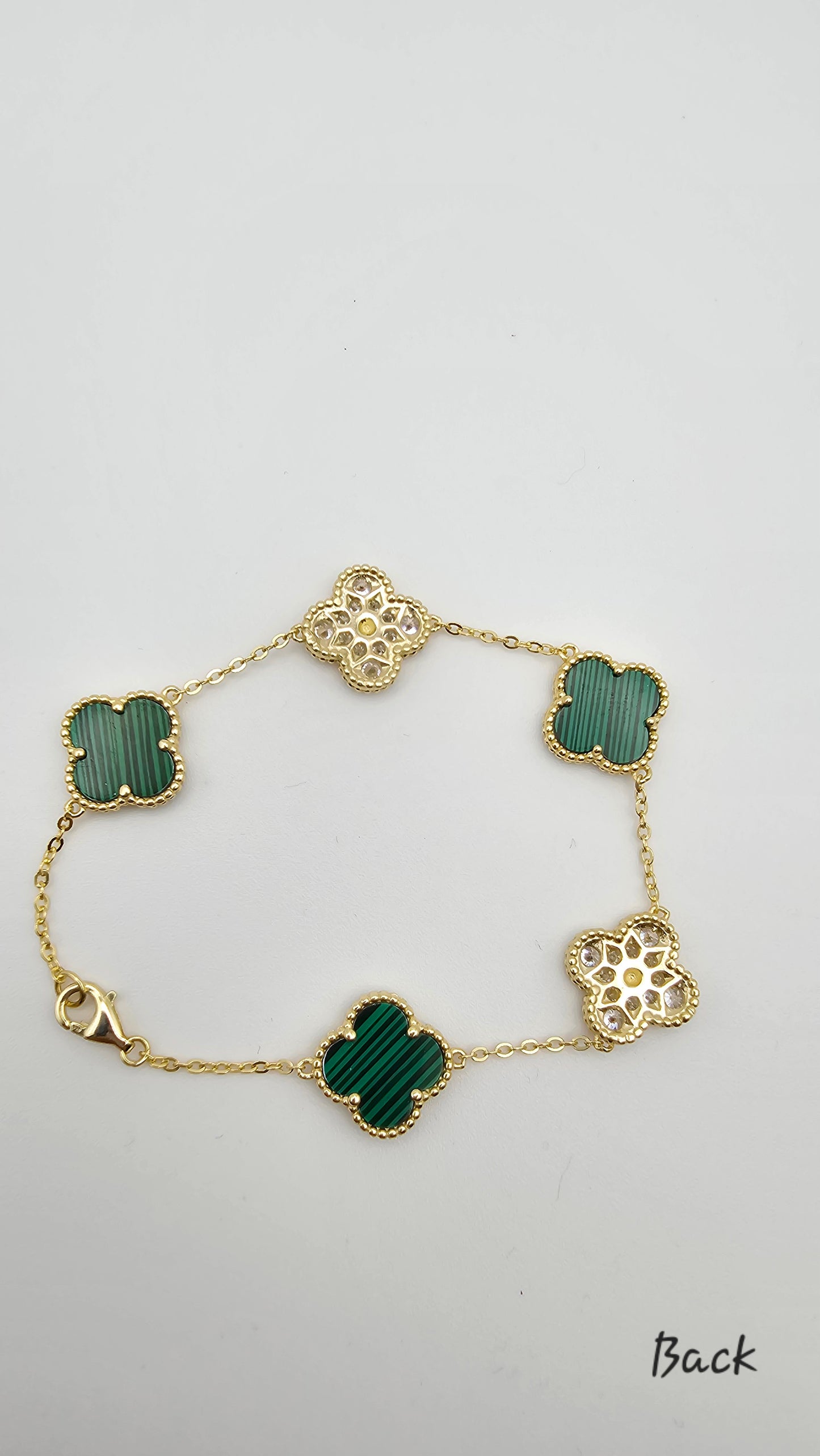 Clover bracelets with stone accents- white, green, gold , 925 Silver, 18kt gold plated
