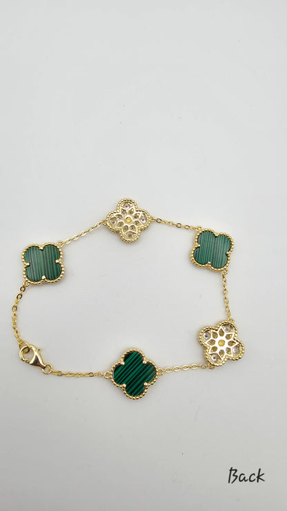 Clover bracelets with stone accents- white, green, gold , 925 Silver, 18kt gold plated
