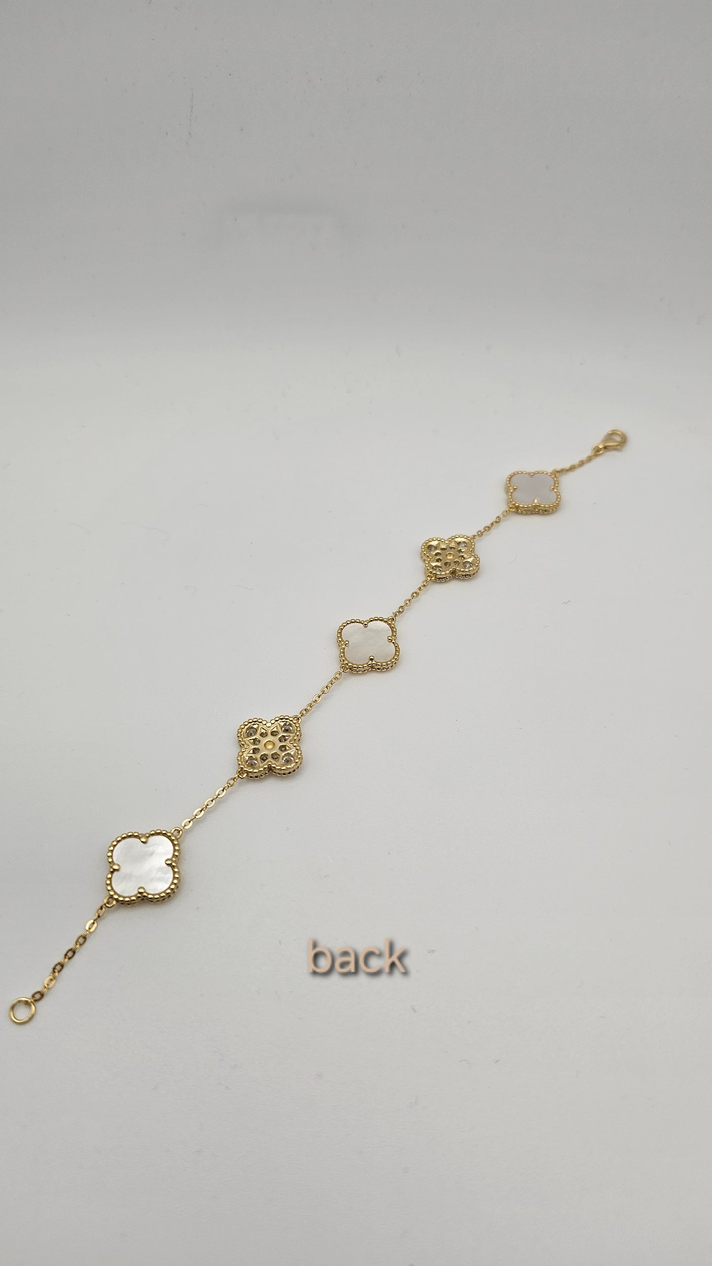 Clover bracelets with stone accents- white, green, gold , 925 Silver, 18kt gold plated