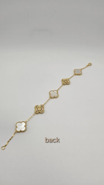 Clover bracelets with stone accents- white, green, gold , 925 Silver, 18kt gold plated