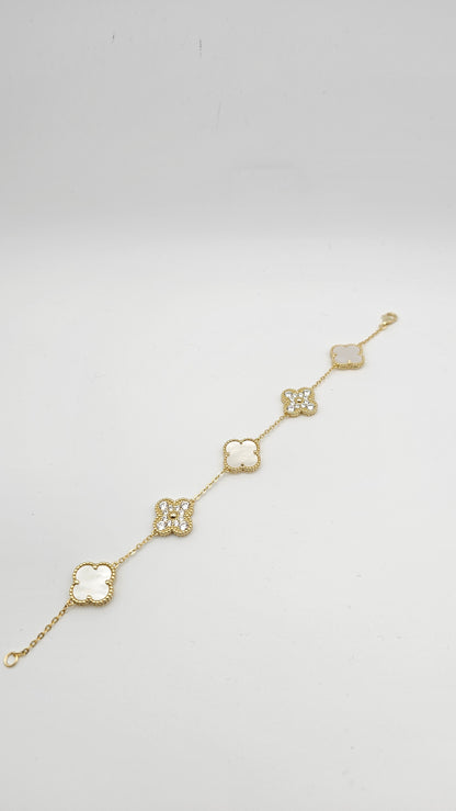 Clover bracelets with stone accents- white, green, gold , 925 Silver, 18kt gold plated