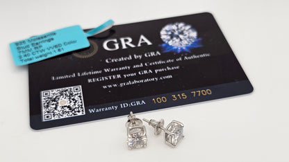 7mm Solitaire Moissanite Diamond Studs | 2.4 ctw | VVSD Color | 1.61g