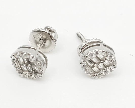 Baguette & Round Moissanite Halo Stud Earrings | 0.53 ctw| 1.49g | VVSD Color