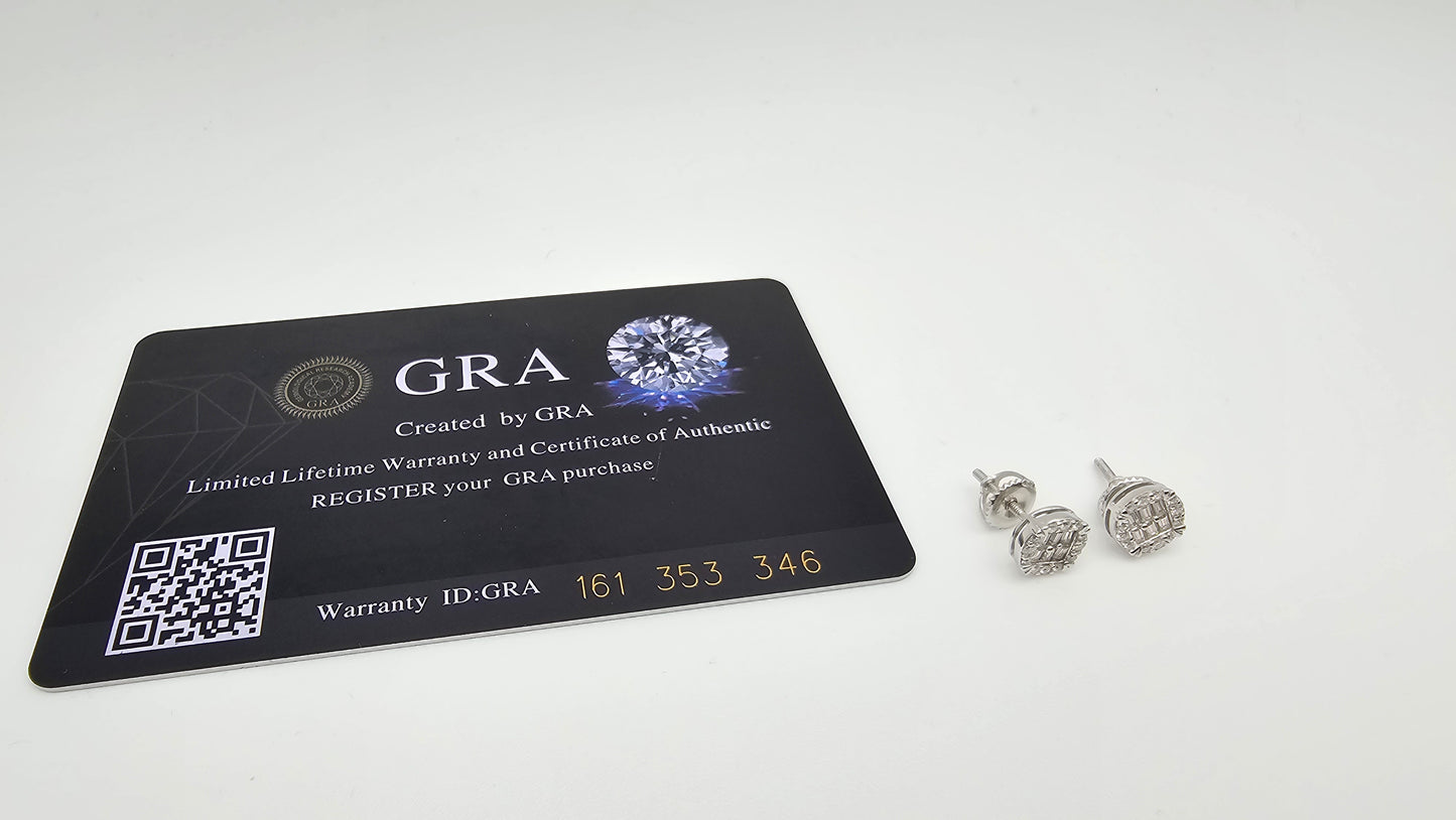 Baguette & Round Moissanite Halo Stud Earrings | 0.53 ctw| 1.49g | VVSD Color