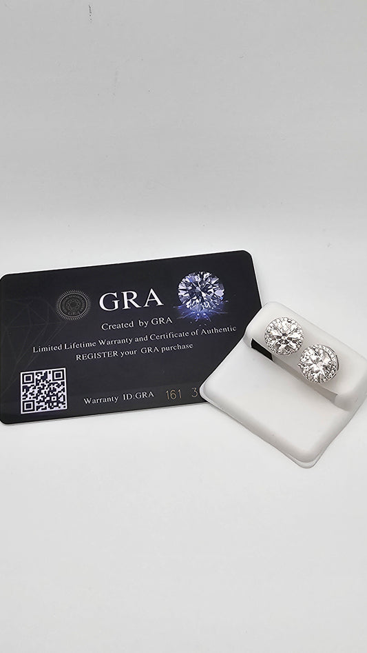 Single stone Halo Moissanite Diamond Earrings | 6.34 ctw | VVSD | 4.05 g