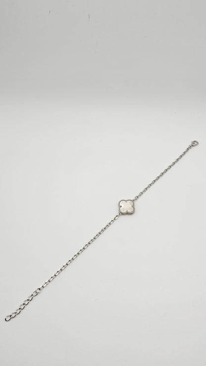 Clover Sets - necklace, earrings, bracelet,  green and white motif, 925 Silver, 18kt gold plated