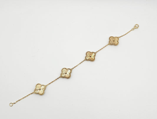 Clover bracelets with stone accents- white, green, gold , 925 Silver, 18kt gold plated