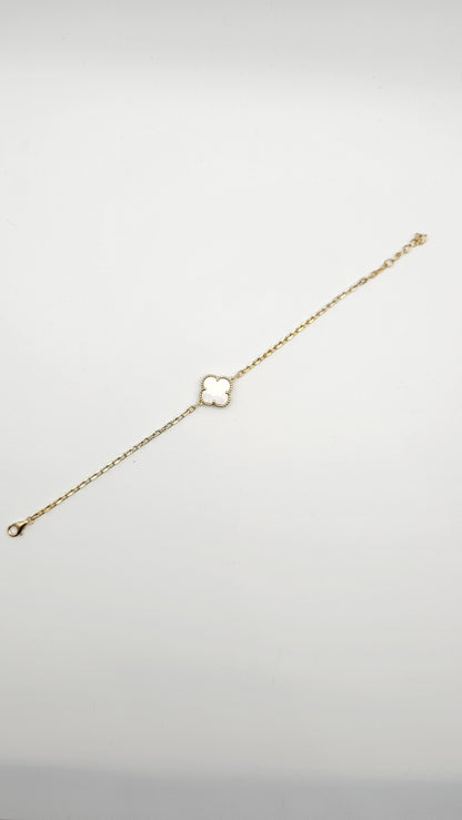 Clover Sets - necklace, earrings, bracelet,  green and white motif, 925 Silver, 18kt gold plated