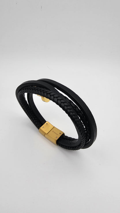 Men's Nail Bracelet Stack with Solid and Braided Leather