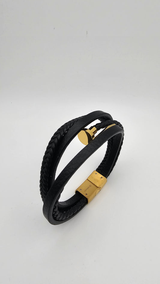 Men's Nail Bracelet Stack with Solid and Braided Leather