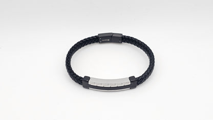 Men's Leather Bracelet with Dual tone Stainless steel Bar