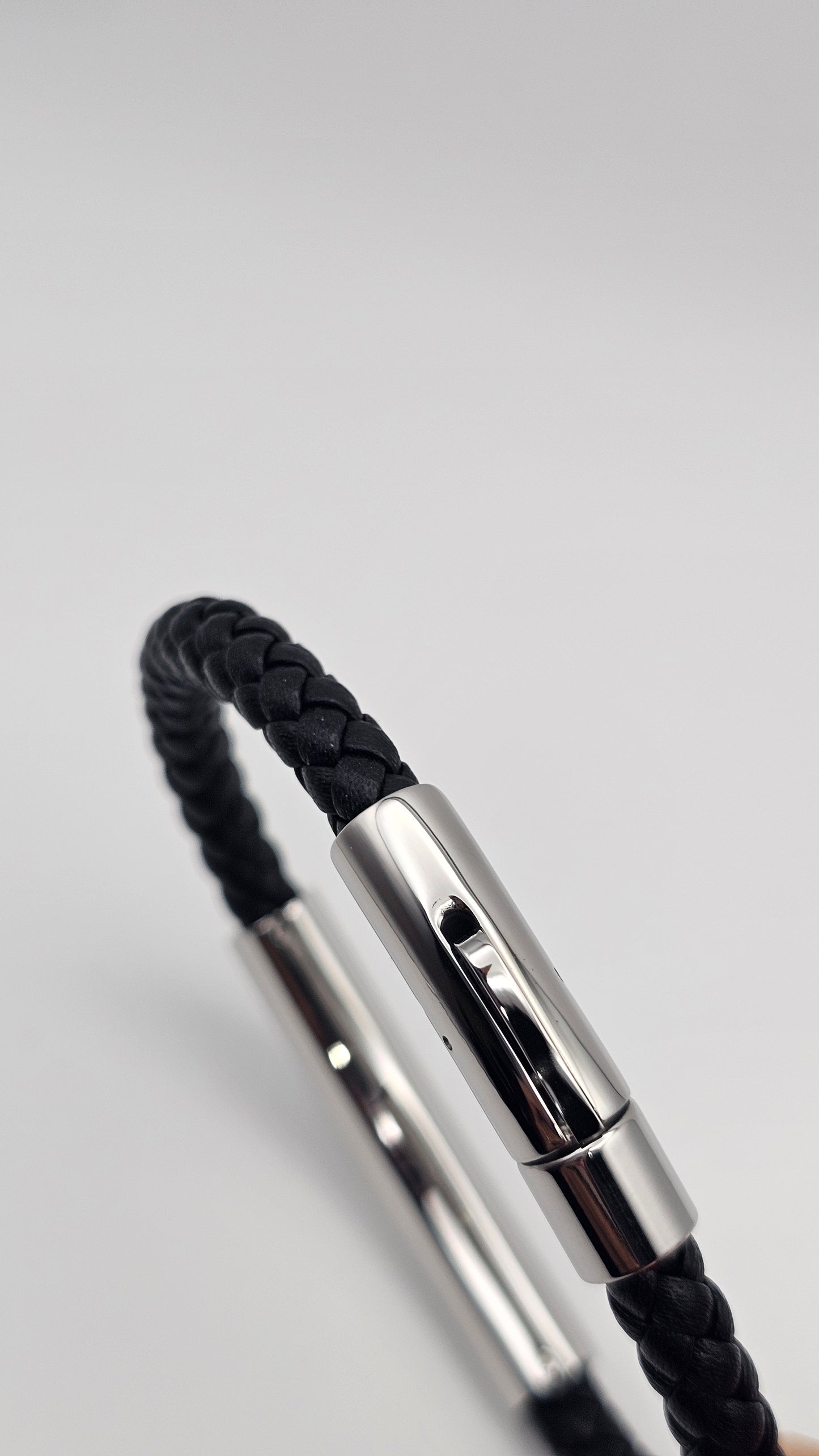 Men's Braided Leather bracelet with Stainless steel clasp
