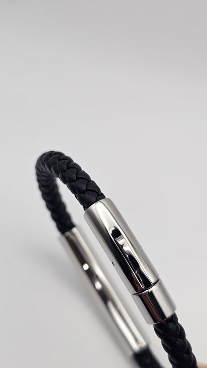 Men's Braided Leather bracelet with Stainless steel clasp