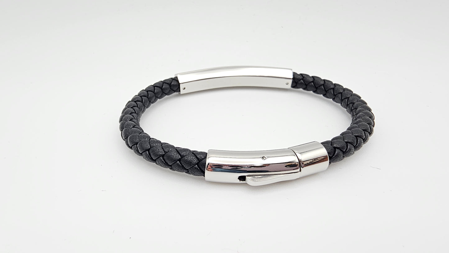 Men's Braided Leather bracelet with Stainless steel clasp
