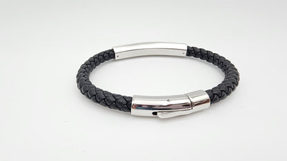 Men's Braided Leather bracelet with Stainless steel clasp