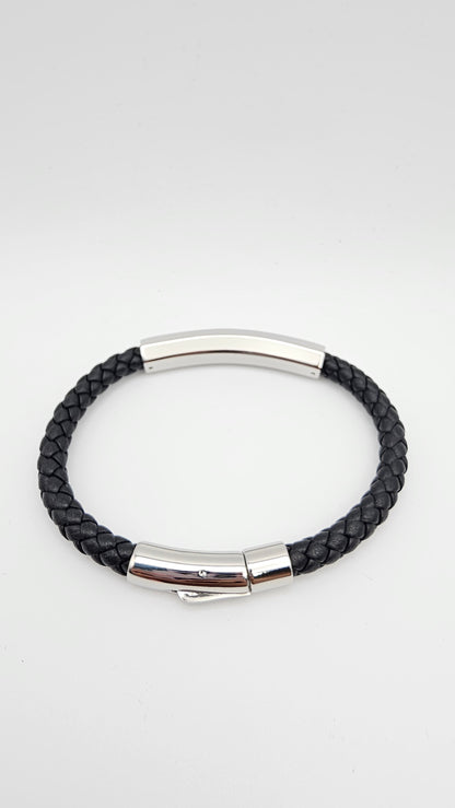 Men's Braided Leather bracelet with Stainless steel clasp