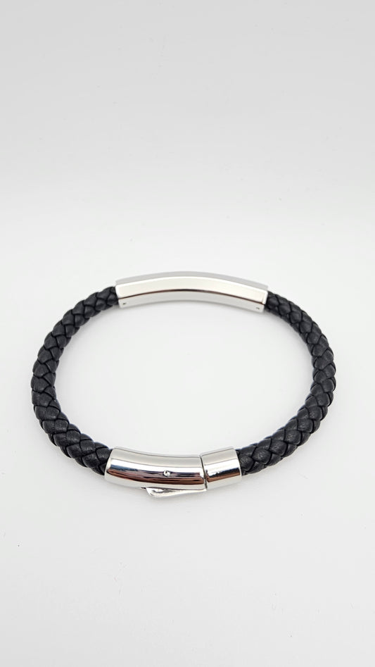Men's Braided Leather bracelet with Stainless steel clasp