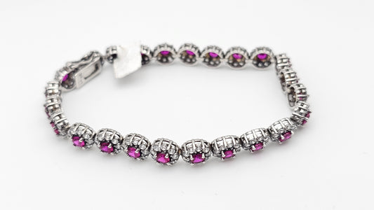 Ruby Pink Swarovski Crystal Tennis Bracelet in 925 Silver – 7"