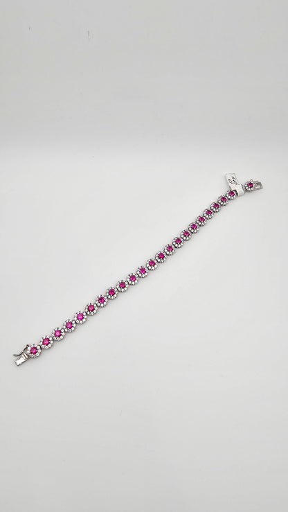 Ruby Pink Swarovski Crystal Tennis Bracelet in 925 Silver – 7"