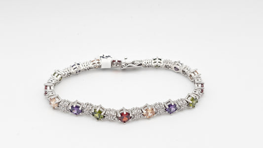 Multicolored Tennis Bracelet with Swarovski Crystals - 7"| 925 Silver