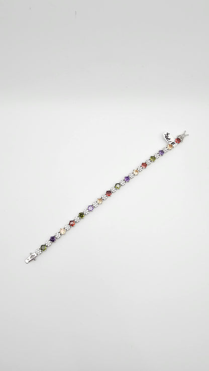 Multicolored Tennis Bracelet with Swarovski Crystals - 7"| 925 Silver