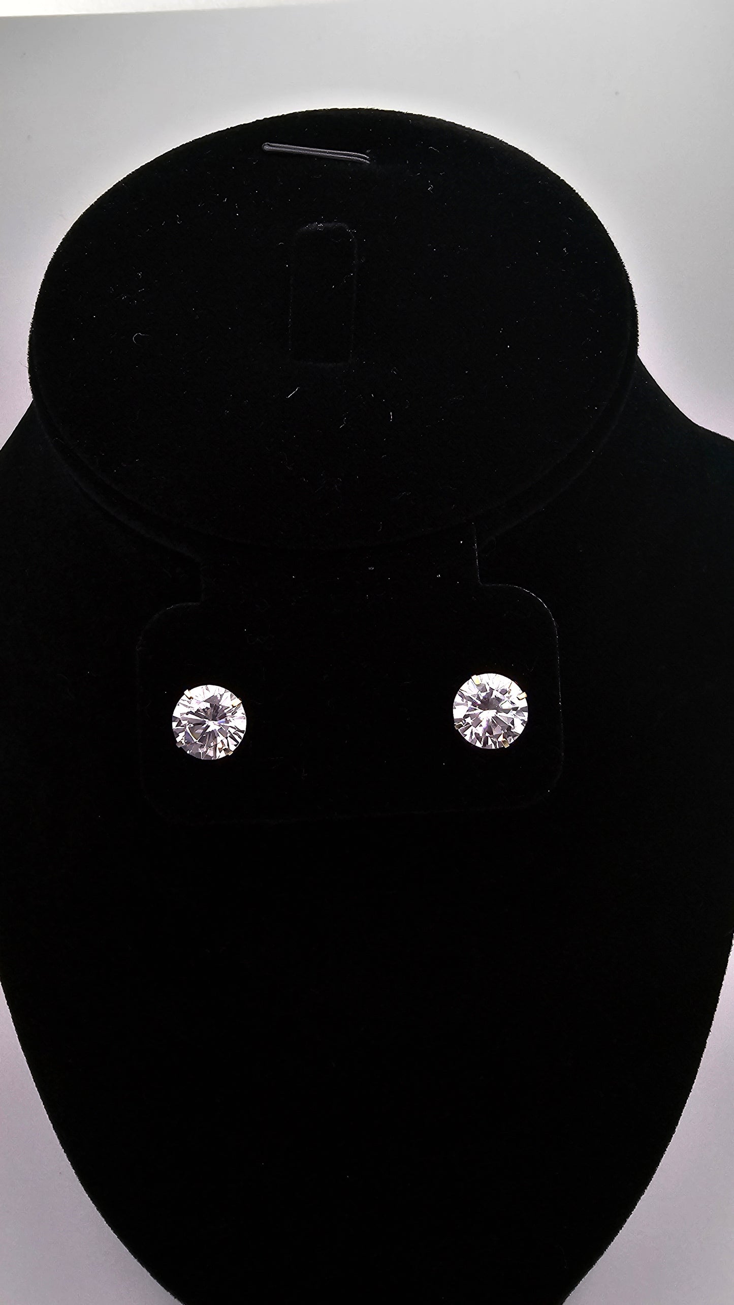 14kt Gold 8mm Solitaire Crystal Stud Earrings with screw backs