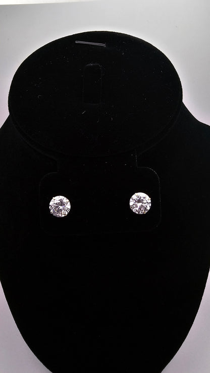 14kt Gold 8mm Solitaire Crystal Stud Earrings with screw backs