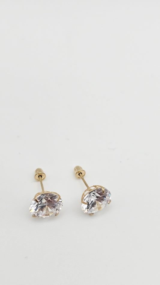 14kt Gold 8mm Solitaire Crystal Stud Earrings with screw backs