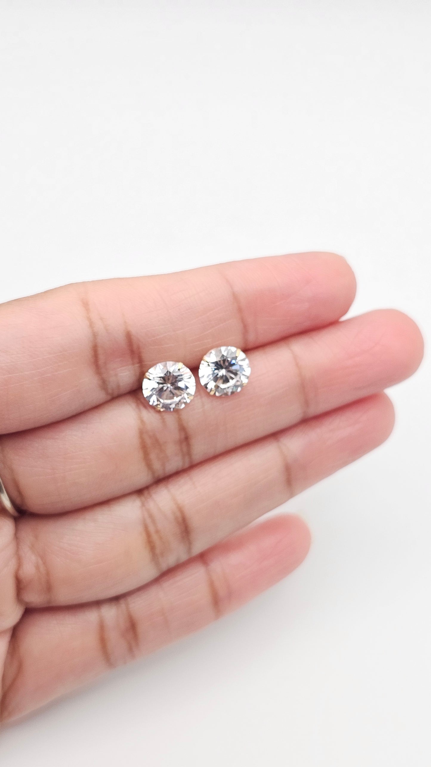 14kt Gold 8mm Solitaire Crystal Stud Earrings with screw backs