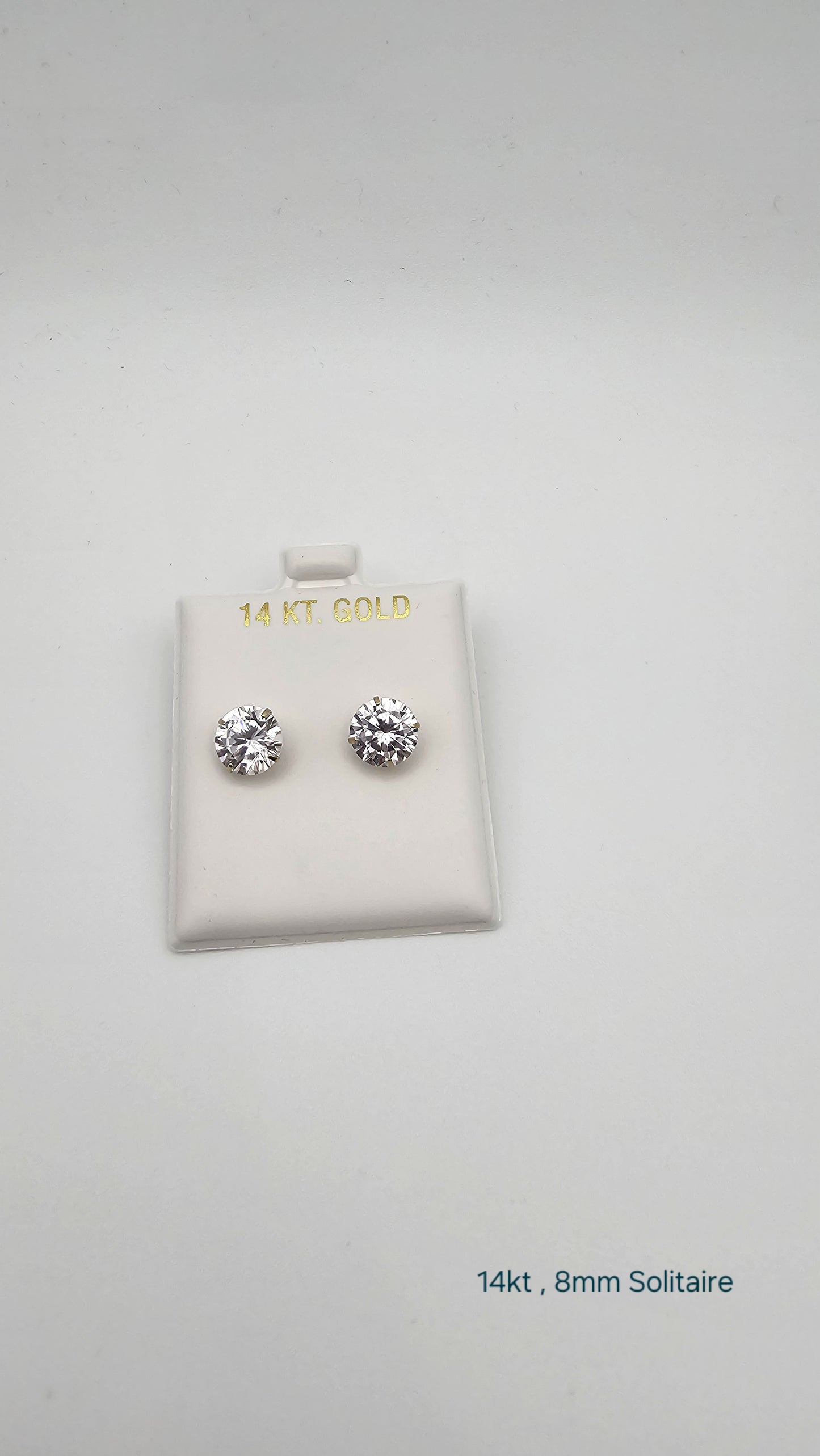 14kt Gold 8mm Solitaire Crystal Stud Earrings with screw backs