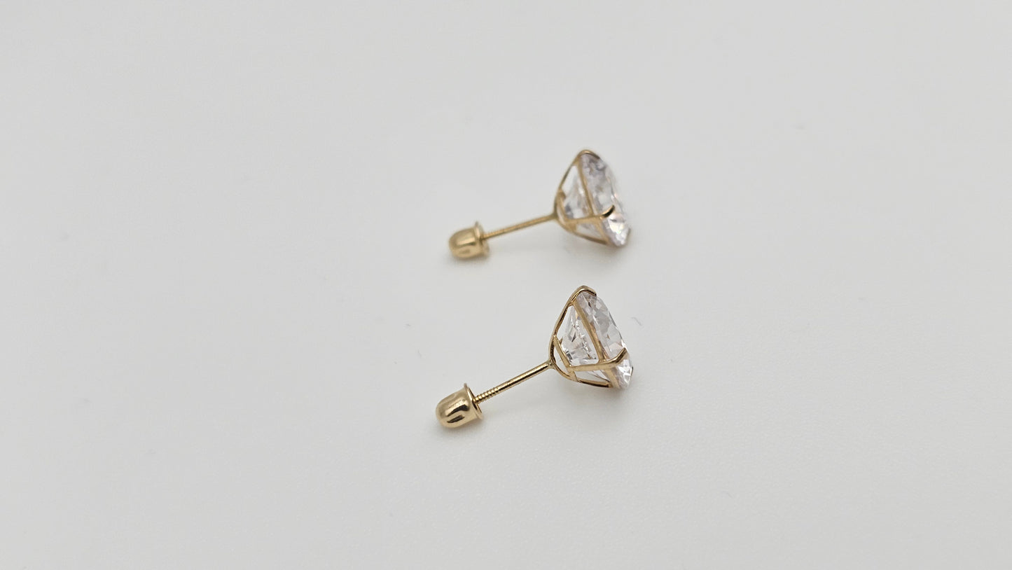 14kt Gold 8mm Solitaire Crystal Stud Earrings with screw backs