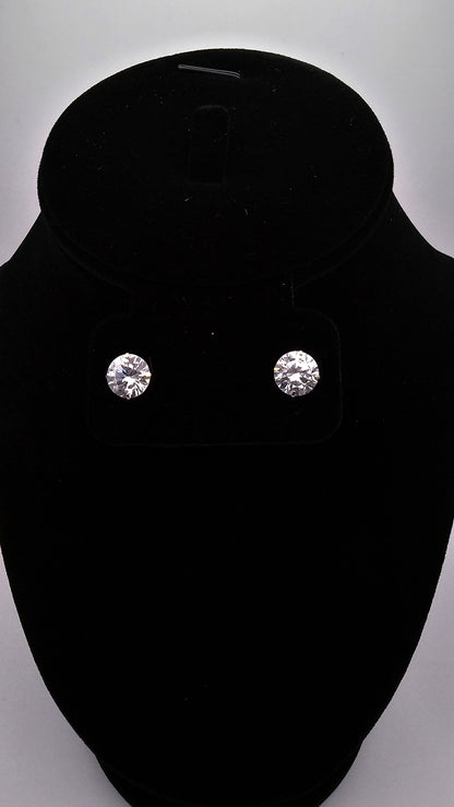 14kt Gold 8mm Solitaire Crystal Stud Earrings with screw backs