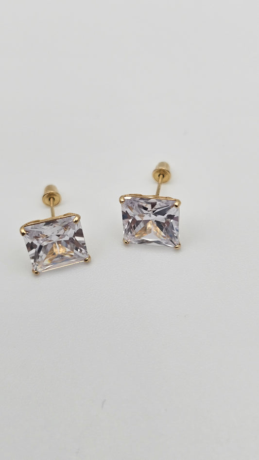 14kt Gold 8mm Princess Cut Stud Earrings