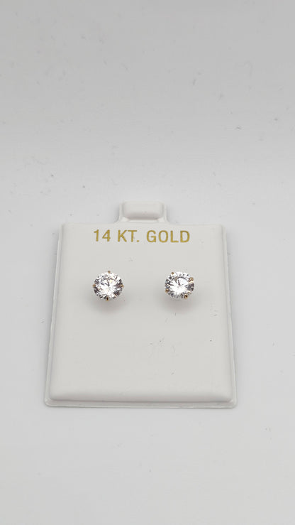 14kt Gold 6mm Crystal Stud Solitaire Earrings