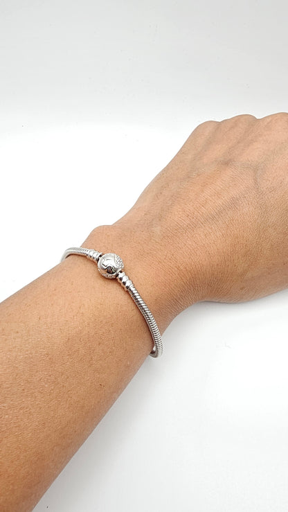 Pandora-Style Pure 925 Silver Chain Bracelet with Pave Clasp and Stone Accents | 11.1 g