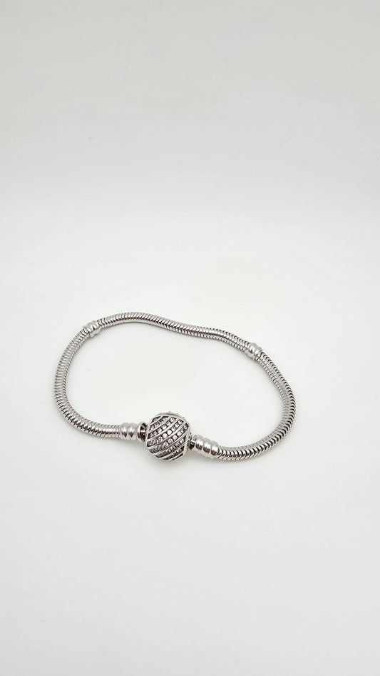 Pandora Charm Bracelet , ball charm , 925 Silver bracelet , 7"