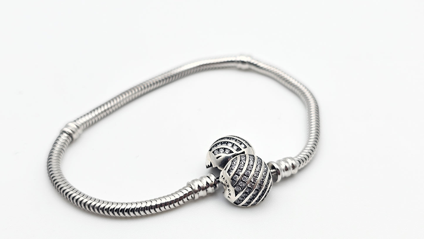 Pandora Charm Bracelet , ball charm , 925 Silver bracelet , 7"