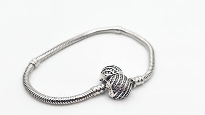 Pandora Charm Bracelet , ball charm , 925 Silver bracelet , 7"