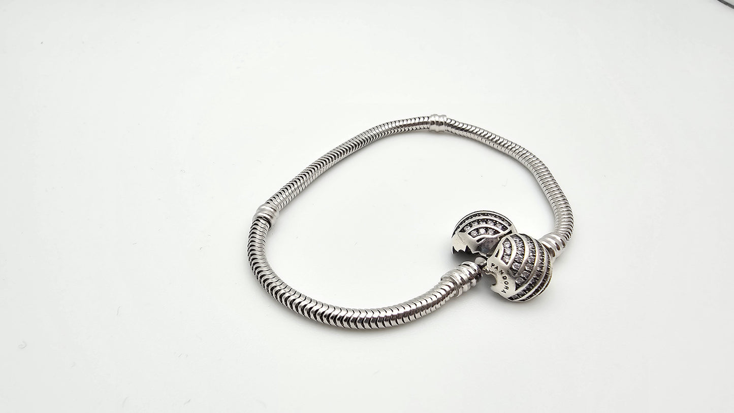 Pandora Charm Bracelet , ball charm , 925 Silver bracelet , 7"