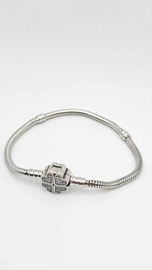 Pandora Charm Bracelet with 4 hearts | 925 Silver , 7"